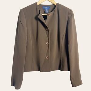 Vintage Charter Club Tuscany Mocha Brown Button Front Silk Jacket Size 8P